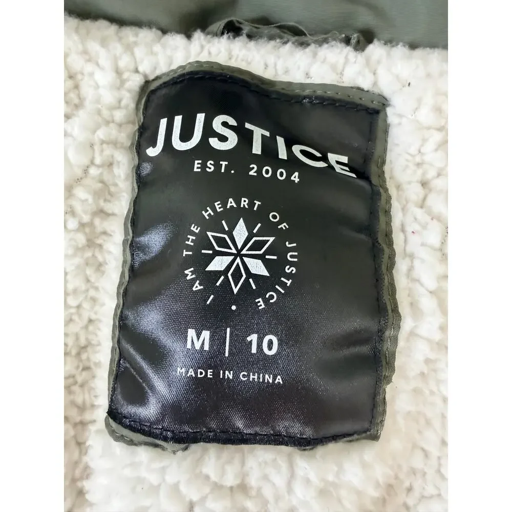 Justice Girls Olive Green Sherpa Lined Winter Parka